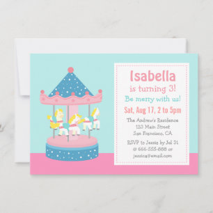 Merry Go Round, Carousel Birthday Party Invitation Kaart