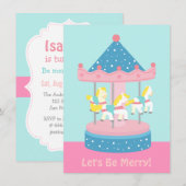 Merry Go Round, Carousel Birthday Party Invitation Kaart (Voorkant / Achterkant)