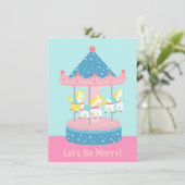 Merry Go Round, Carousel Birthday Party Invitation Kaart (Staand voorkant)