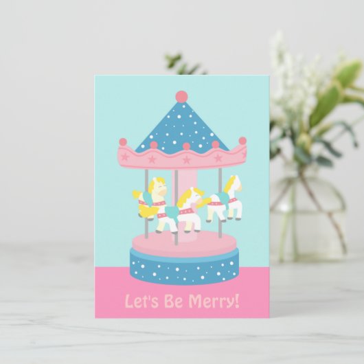 Merry Go Round, Carousel Birthday Party Invitation Kaart (Staand voorkant)
