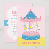 Merry Go Round Carousel Girls Birthday Party Kaart (Voorkant / Achterkant)