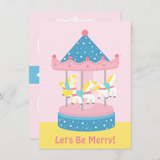 Merry Go Round Carousel Girls Birthday Party Kaart (Voorkant / Achterkant)