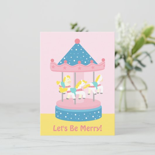 Merry Go Round Carousel Girls Birthday Party Kaart (Staand voorkant)