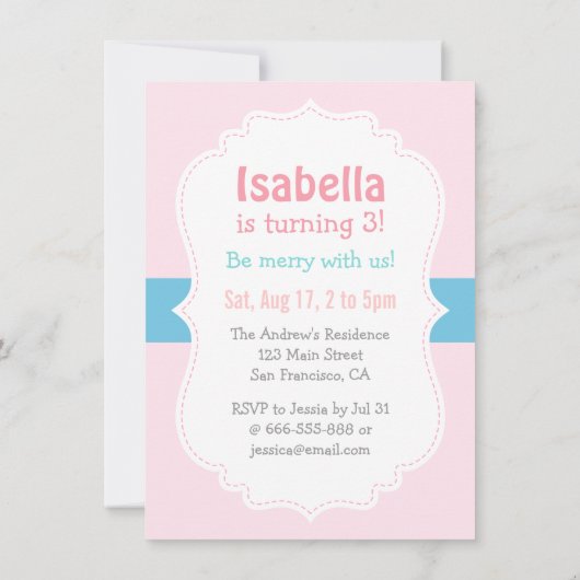 Merry Go Round Carousel Girls Birthday Party Kaart (Achterkant)