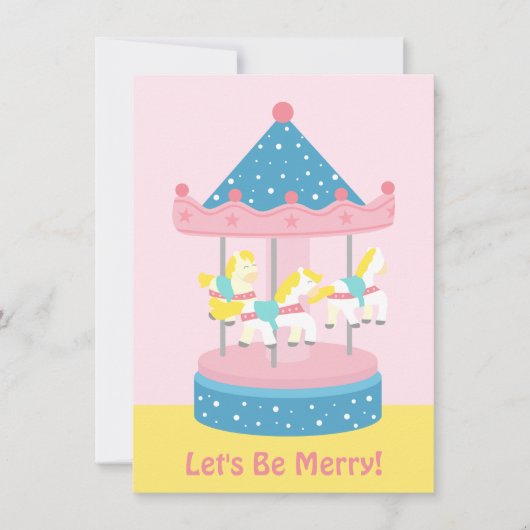 Merry Go Round Carousel Girls Birthday Party Kaart (Voorkant)