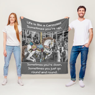 Merry Go Round Carousel Horse Foto met Quote Fleece Deken