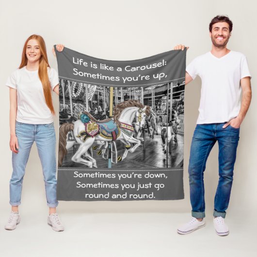 Merry Go Round Carousel Horse Foto met Quote Fleece Deken (In situ)