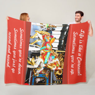 Merry Go Round Carousel Horse Foto met Quote Fleece Deken