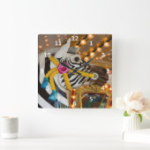 Merry-Go-Round Carousel Ride Zebra Horse Vierkante Klok (Huis)