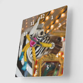 Merry-Go-Round Carousel Ride Zebra Horse Vierkante Klok (Hoek)