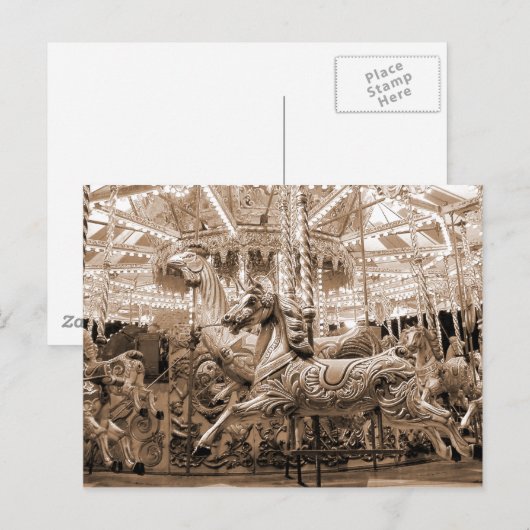 Merry-go-round / Carousel - Sepia Briefkaart (Voorkant / Achterkant)