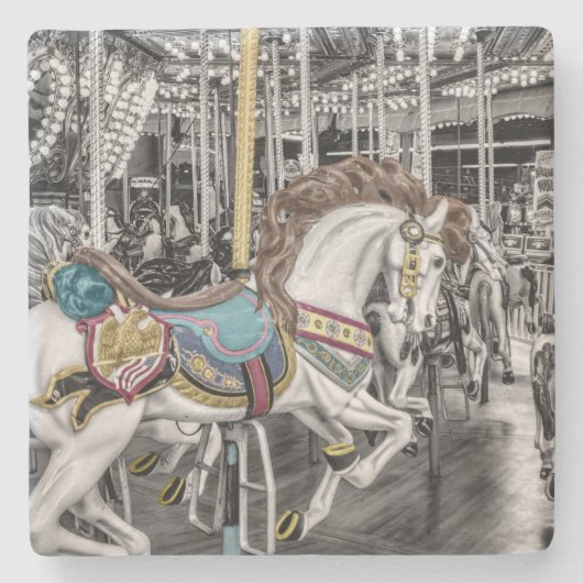 Merry Go Round Carrouselfotografie Stenen Onderzetter (Voorkant)