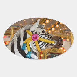 Merry-Go-Round Draaimolenrit Zebra Paard Foto Ovale Sticker