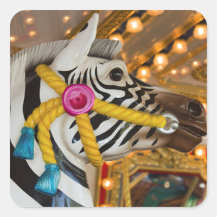 Merry-Go-Round Draaimolenrit Zebra Paard Foto Vierkante Sticker