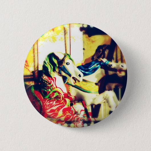 Merry-Go-Round Horses Summer Flashback Digital Art Ronde Button 5,7 Cm (Voorkant)