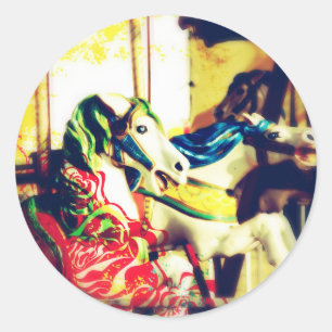 Merry-Go-Round Horses Summer Flashback Digital Art Ronde Sticker