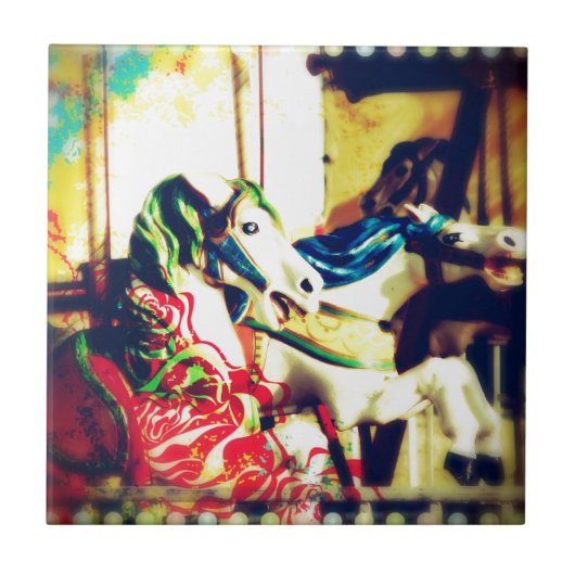 Merry-Go-Round Horses Summer Flashback Digital Art Tegeltje (Voorkant)