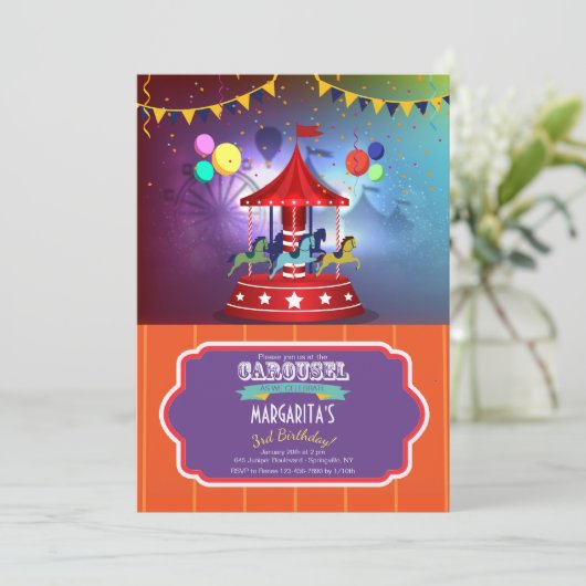 Merry Go Round Invitation Kaart (Staand voorkant)