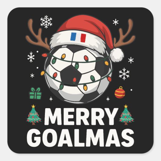 Merry Goalmas France - Funny Soccer Christmas Vierkante Sticker (Voorkant)