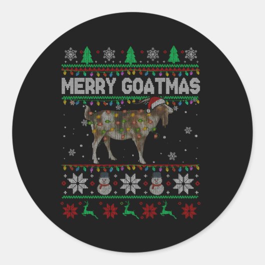 Merry Goatmas Lights Santa Geit Boer Ronde Sticker (Voorkant)