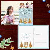 Merry Gold Blue 3 Photo Collage Holiday Briefkaart
