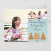 Merry Gold Blue 3 Photo Collage Holiday Briefkaart (Voorkant)