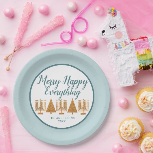 Merry Gold Blue Holiday Interbondparty Papieren Bordje (Feest)