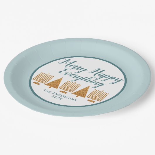 Merry Gold Blue Holiday Interbondparty Papieren Bordje (Gekanteld)