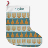 Merry Gold Blue Holiday Stripes Pattern Grote Kerstsok (Voorkant)