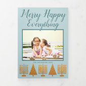 Merry Gold Blue Interfaith Elegant 3 Foto Drieluik Wenskaart (Cover)