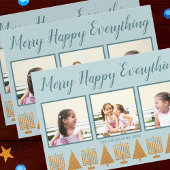 Merry Gold Blue Simple 3 Photo Collage Feestdagenkaart