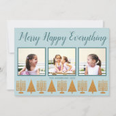 Merry Gold Blue Simple 3 Photo Collage Feestdagenkaart (Voorkant)