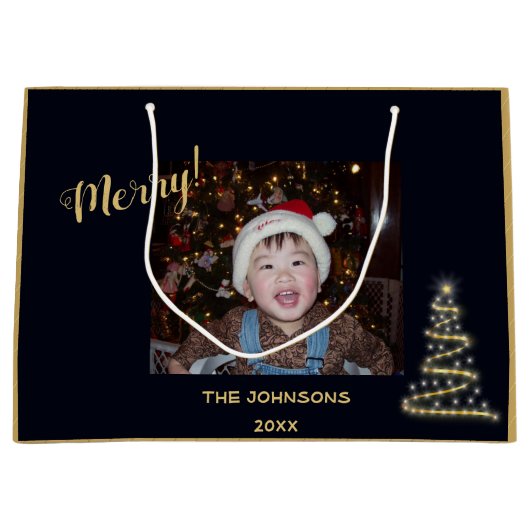 Merry! ~ Gold kerstboom ~ Familiefoto Groot Cadeauzakje (Voorkant)