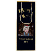 Merry! ~ Gold kerstboom ~ Familiefoto Wijn Cadeautas (Voorkant)