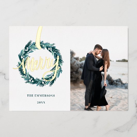 Merry Golden kerst Ereath Folie Feestdagenkaart (Voorkant)