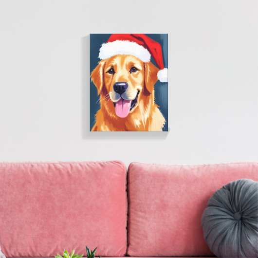 Merry Golden Retriever | Kerstman Hat Hond Kerstmi Canvas Afdruk (Insitu (Woonkamer))