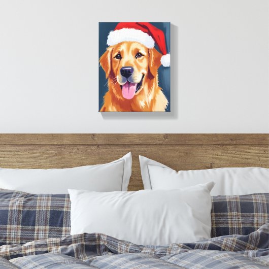 Merry Golden Retriever | Kerstman Hat Hond Kerstmi Canvas Afdruk (Insitu (Slaapkamer))