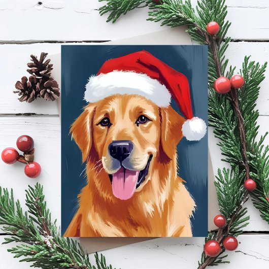 Merry Golden Retriever | Kerstman Hat Hond Kerstmi Feestdagenkaart