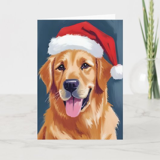 Merry Golden Retriever | Kerstman Hat Hond Kerstmi Kaart (Voorkant)