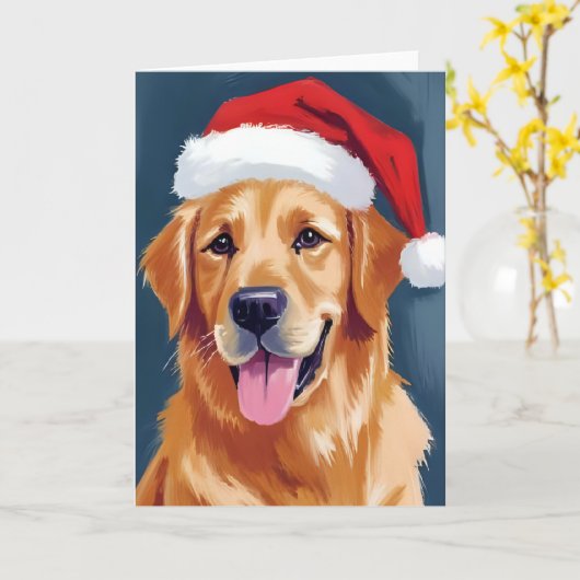Merry Golden Retriever | Kerstman Hat Hond Kerstmi Kaart (Gele Bloem)
