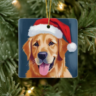 Merry Golden Retriever | Kerstman Hat Hond Kerstmi Keramisch Ornament