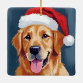 Merry Golden Retriever | Kerstman Hat Hond Kerstmi Keramisch Ornament (Achterkant)