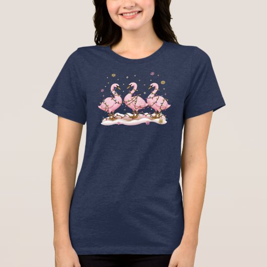 Merry Goose Escapade Pink Christmas Lights Gift Tri-Blend Shirt (Voorkant)