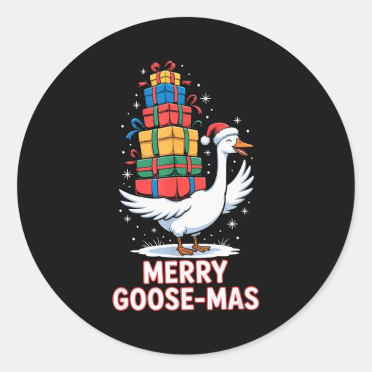 Merry Goose-mas With Xmas Funny Christmas Goose  Ronde Sticker (Voorkant)