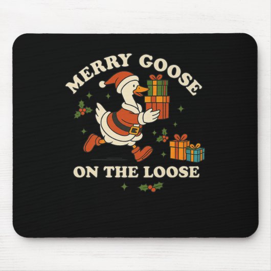 Merry Goose On The Loose Funny Christmas Silly Hum Muismat (Voorkant)