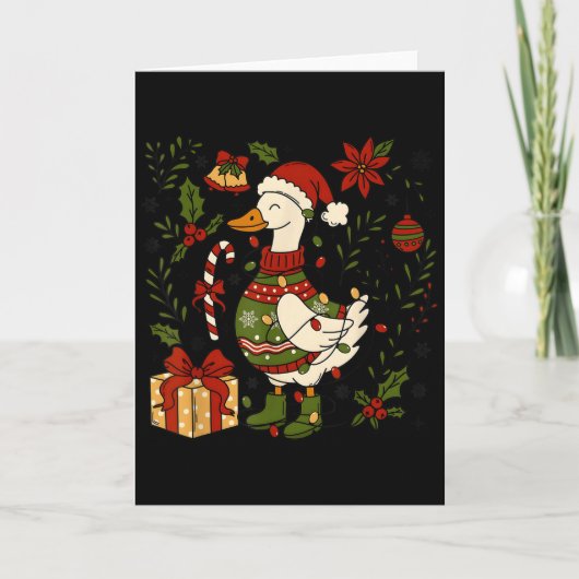 Merry Goosemas Christmas Lights Goose Duck Boho Fl Kaart (Voorkant)