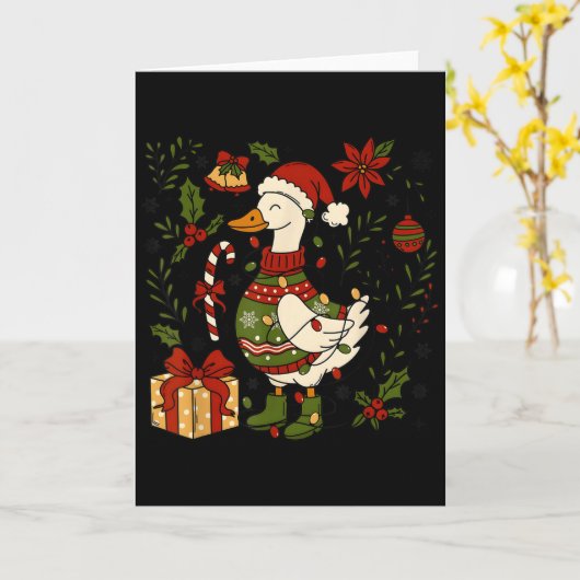 Merry Goosemas Christmas Lights Goose Duck Boho Fl Kaart (Gele Bloem)