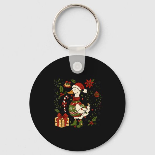 Merry Goosemas Christmas Lights Goose Duck Boho Fl Sleutelhanger (Voorkant)