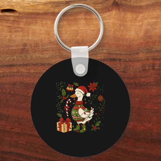 Merry Goosemas Christmas Lights Goose Duck Boho Fl Sleutelhanger (Voorkant)