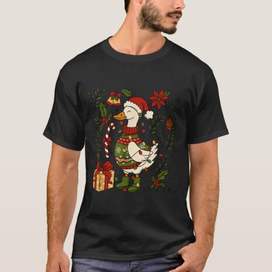 Merry Goosemas Christmas Lights Goose Duck Boho Fl T-shirt (Voorkant)